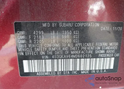 2021 Subaru Impreza Premium from USA, damaged, VIN 4S3GKAV64M3602125